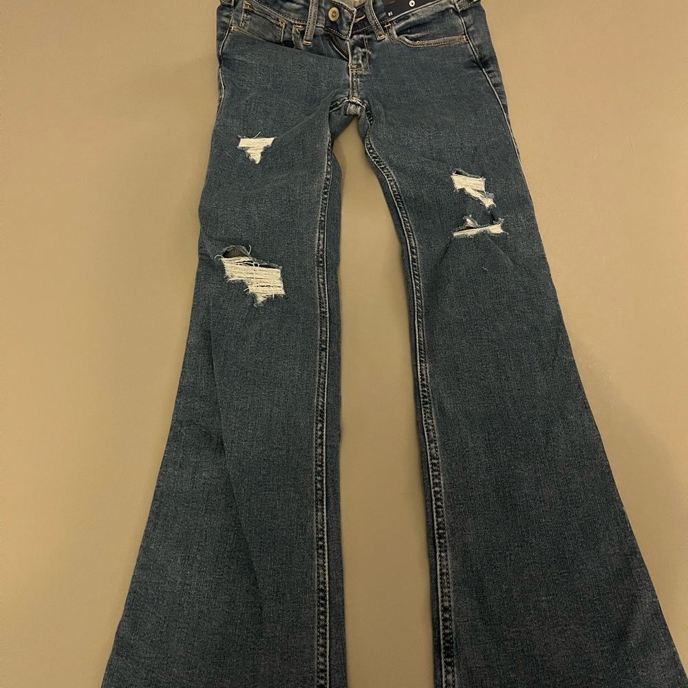 Hollister Dark Blue Distressed Flare Jeans